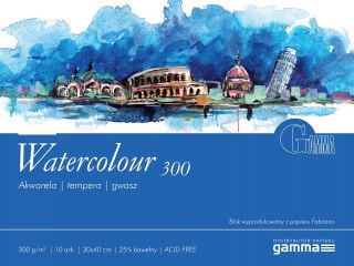 Blok Watercolour 300 g, 10 ark Gamma - 30 x 40 cm